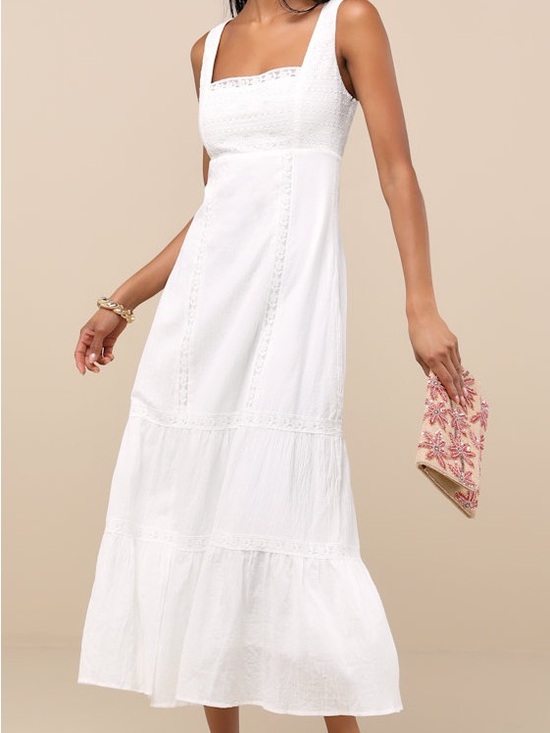 Lulus Dresses & Skirts - Lulu’s Esmeray White Lace Sleeveless Tiered Midi Dress Size XS